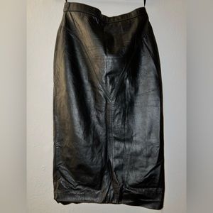 Black Leather Pencil Skirt - Women